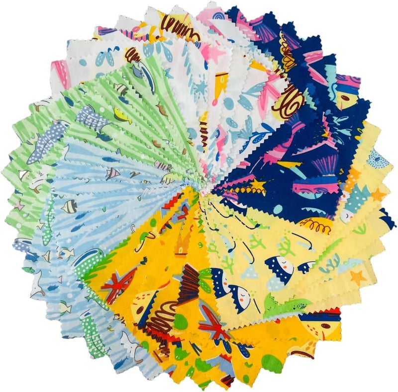 DMFR Cotton Fabric Squares 5x5 Charm Packs for Quilting 5 inch for Baby Boy Sewing Patchwork 42pcs (Ocean Fabric) - Image 1
